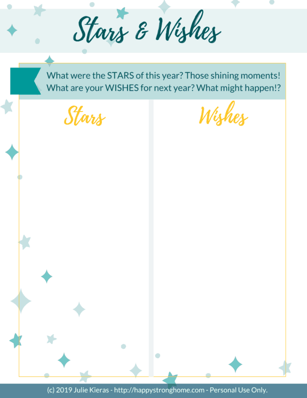 Close up of a printable reflection worksheet with stars on it