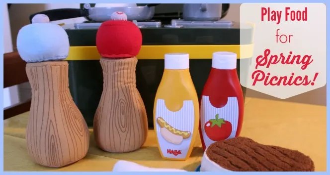 Play salt and pepper shakers, mustard, and ketchup dispensers on table