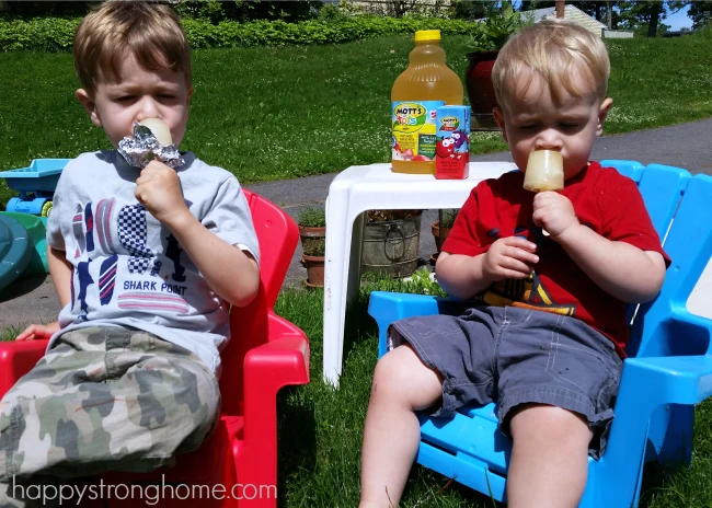 kids enjoying diy frozen pops in chairs outside