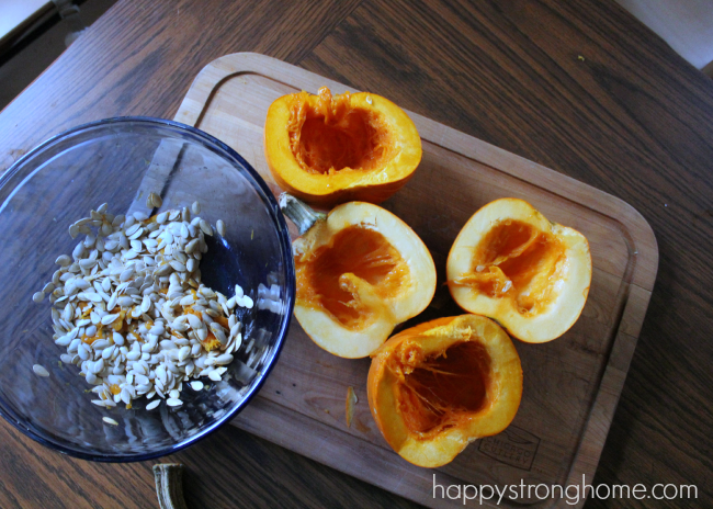 Pumpkin halves and seeds