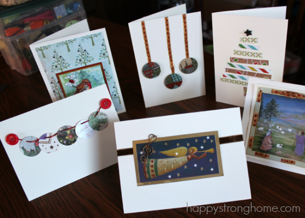 DIY Christmas cards on table