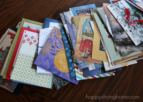 Stack of greeting cards on table