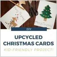 DIY Christmas cards and scissors on a table