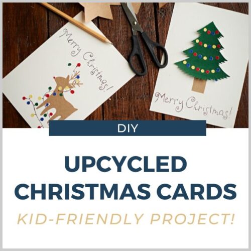 DIY Christmas cards and scissors on a table