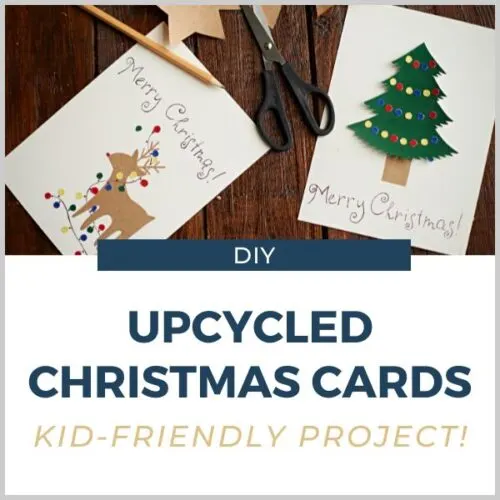 DIY Christmas cards and scissors on a table