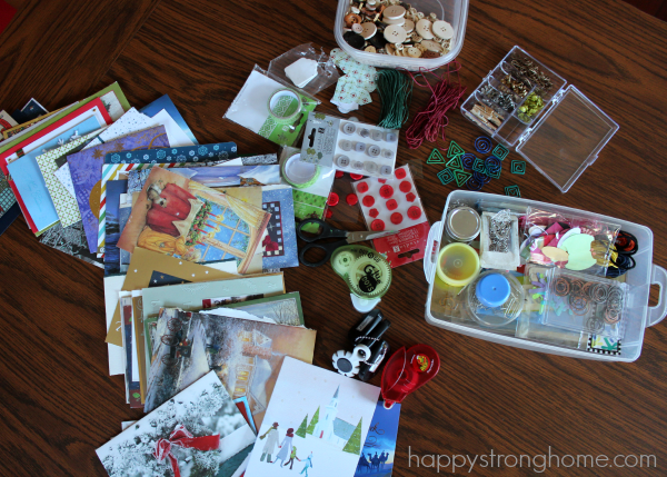 Cards and various crafting materials on table