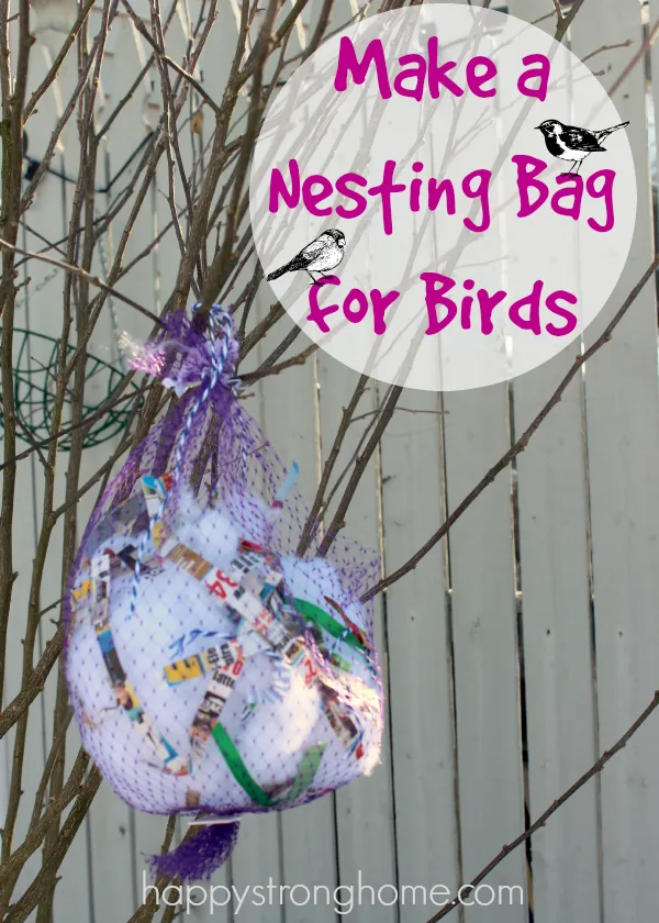 Nesting bag hanging from tree