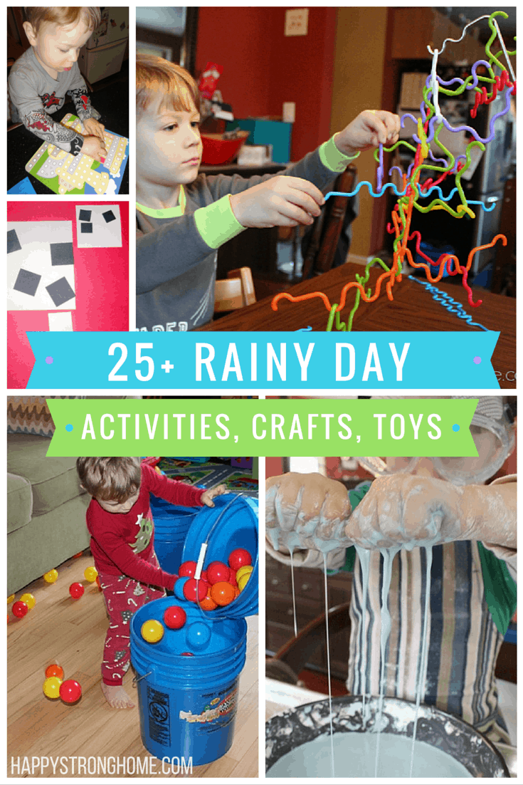 Collage of various rainy day activities