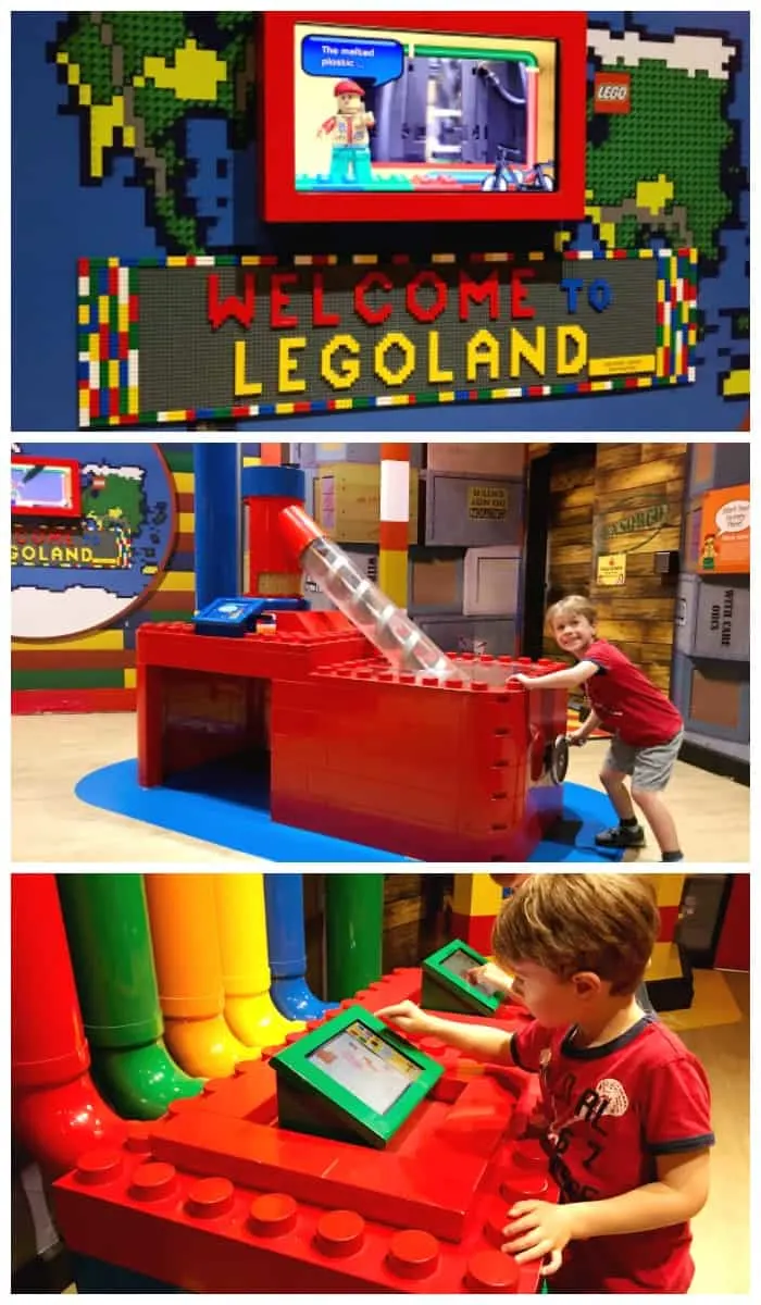 child playing with lego machine in Lego Land discovery center