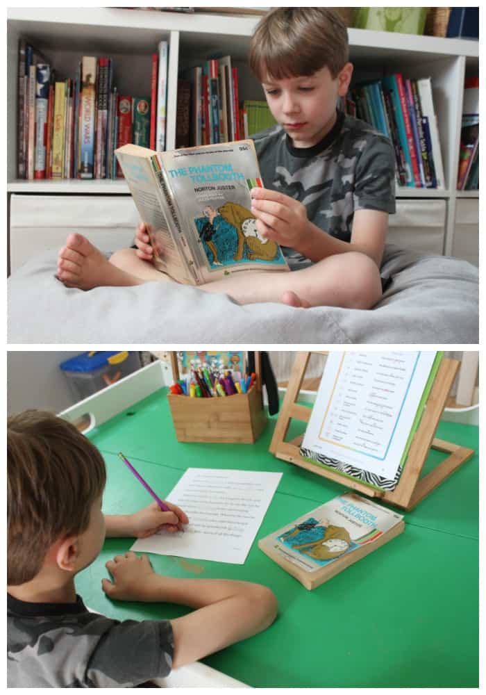 boy reading and writing about books using living books to teach writing