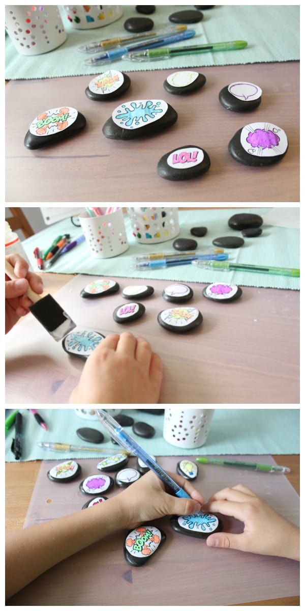 story stones craft on a table 