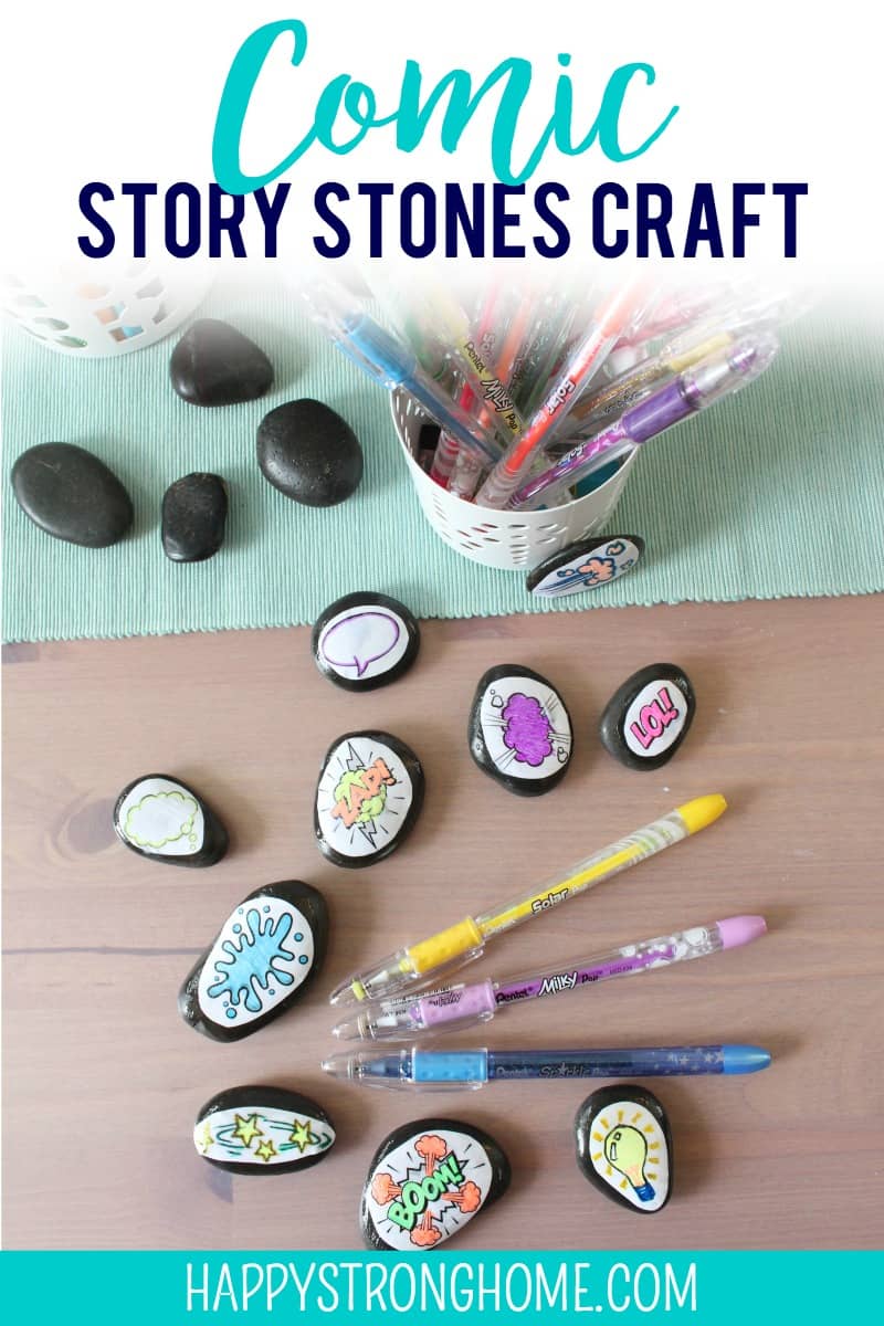 comic story stones pop art craft on a table