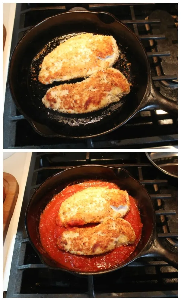 A pan of food on a stove top oven sitting next to a grill