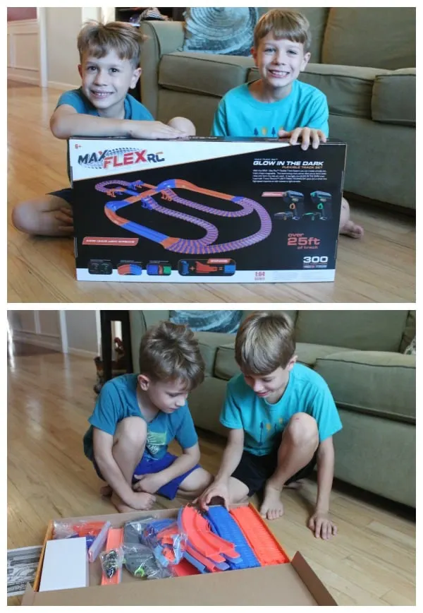 boys playing with remote control car tracks