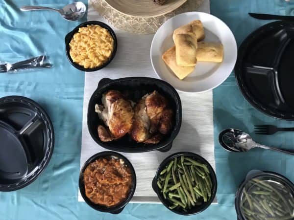 A tray of food on a table for Thanksgiving Dinner