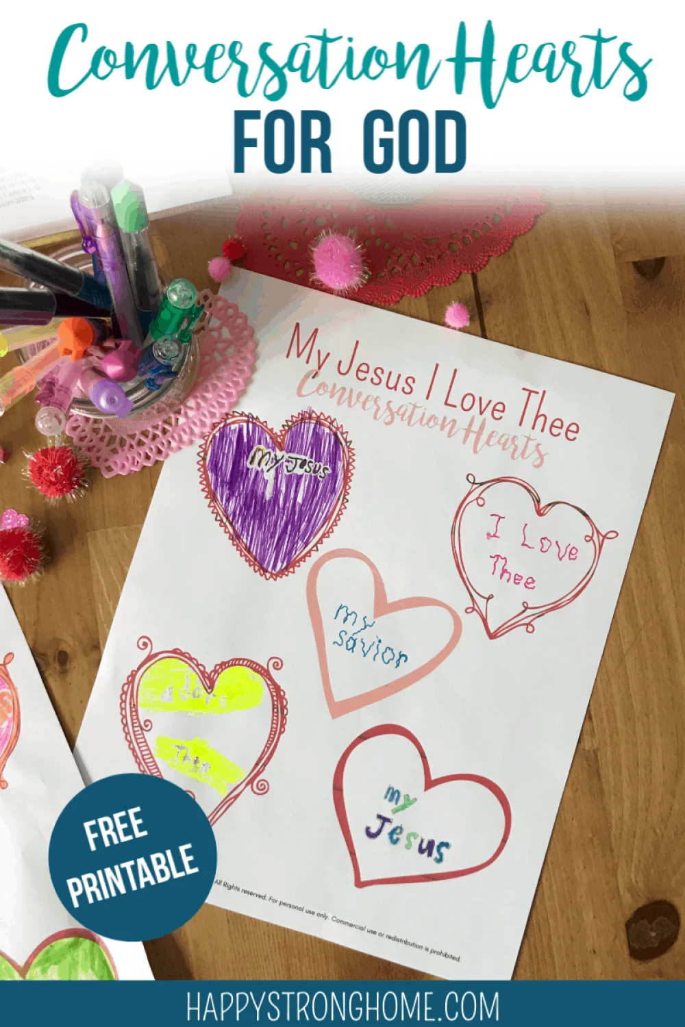Conversation Hearts and Valentine\'s Day Worksheet on a table