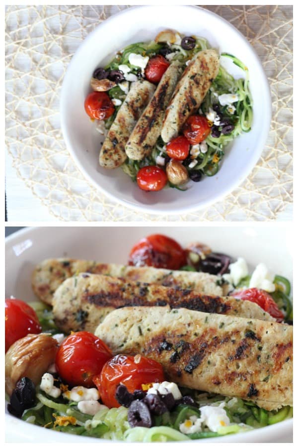 Collage of a couple of views of Mediterranean Chicken Sausage in bowl