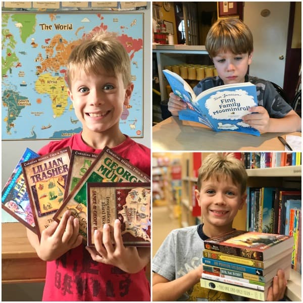 Collage kids holding stacks of books