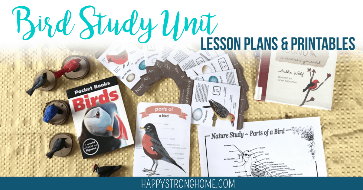 Bird study unit banner with printables and books