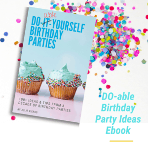 Graphic mockup of an ebook with birthday cupcakes on front