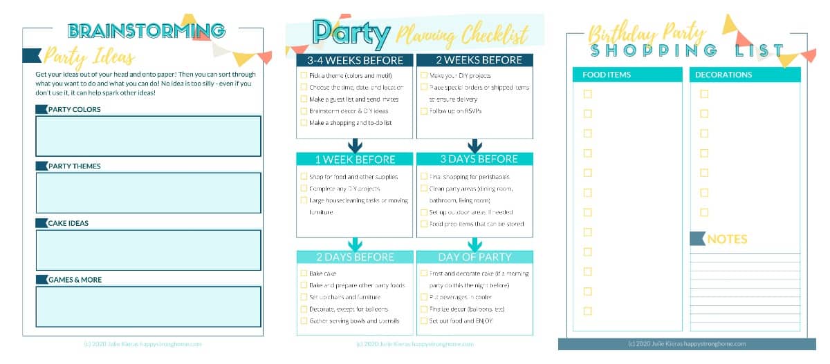 Graphic, printable Birthday Party Planning Checklist page