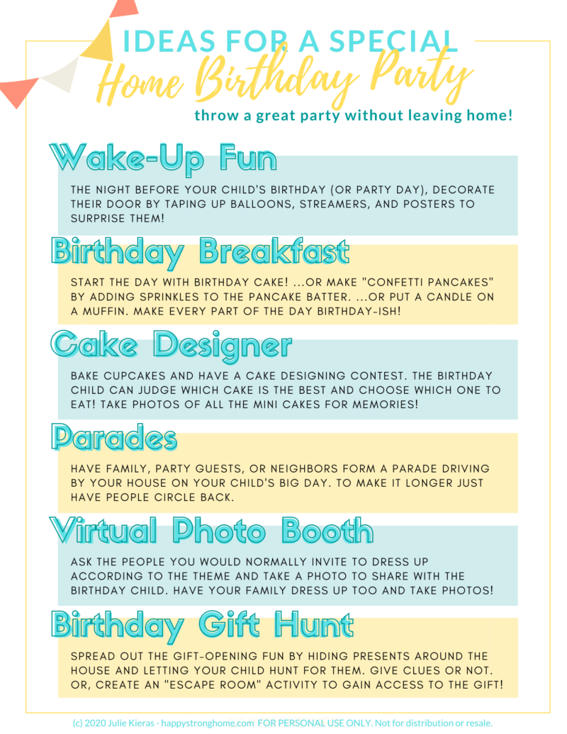 Text, printable Birthday Party Ideas