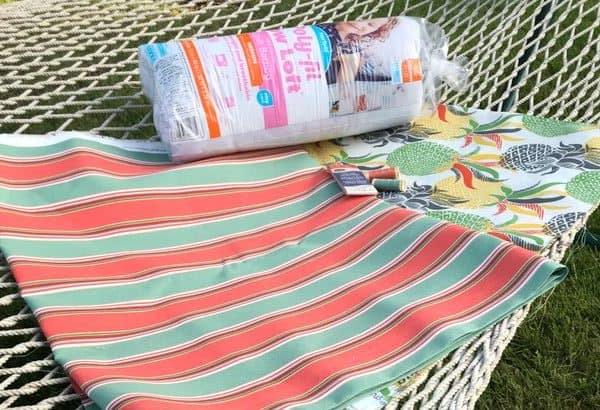 A close up of materials to make a DIY Hammock cover, fabric, batting