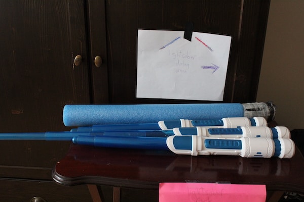 A stack of blue light sabers