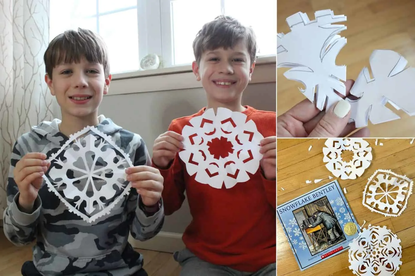 kids with paper snowflakes smiling